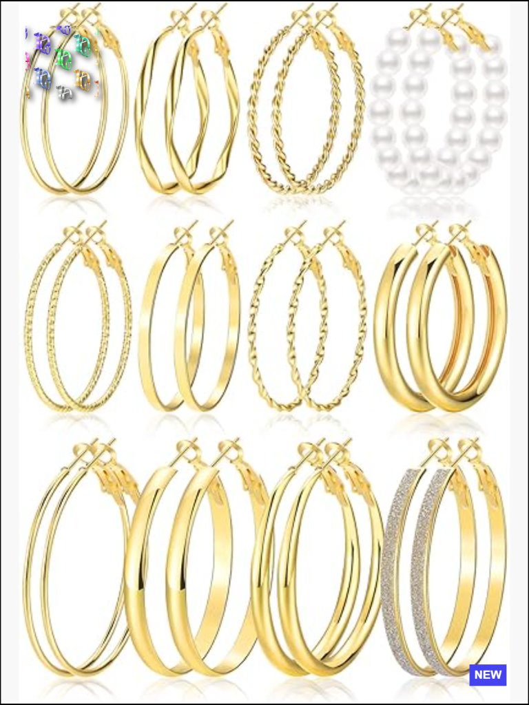 12 Pairs Gold Hoop Earrings Set Hypoallergenic Large Thick Loop Pack Gift